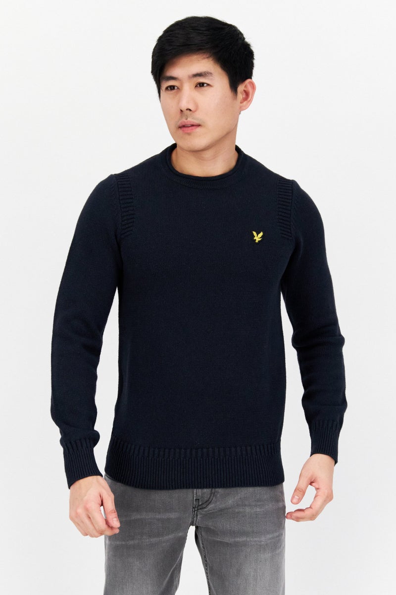 Lyle & Scott Men Round Neck Knitted Sweater, Navy - Image 1