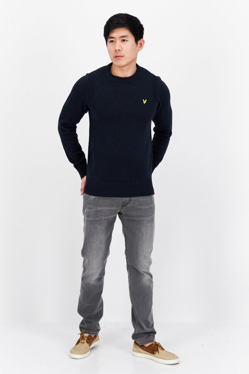 Lyle & Scott Men Round Neck Knitted Sweater, Navy - Image 3