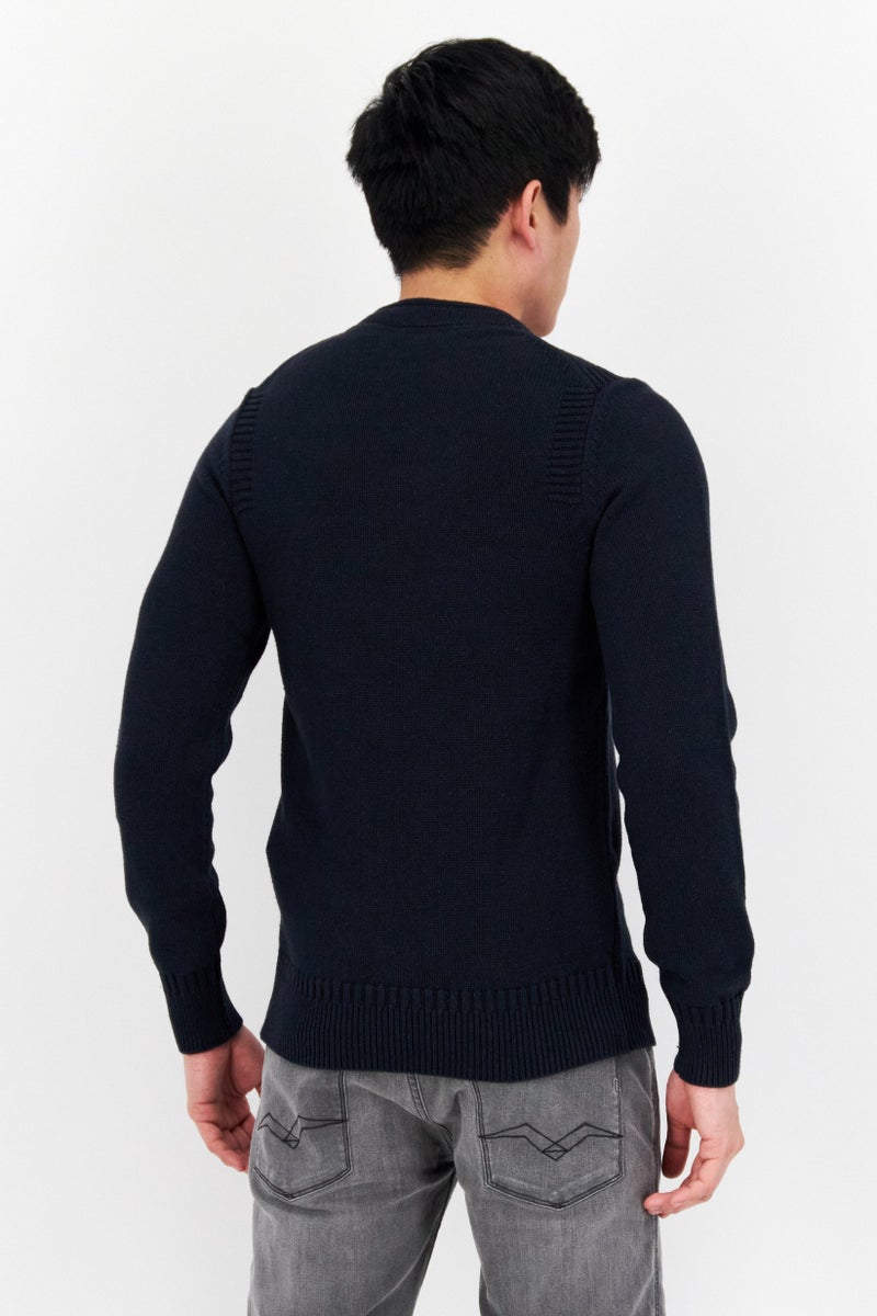 Lyle & Scott Men Round Neck Knitted Sweater, Navy - Image 2