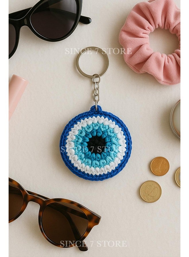 SINCE 7 STORE Handmade Evil Eye Crochet Keychain - Protective Bag Charm, Cute Aesthetic Accessory, Decorative Key Ring for Girls & Women, Gift for Her - Image 3