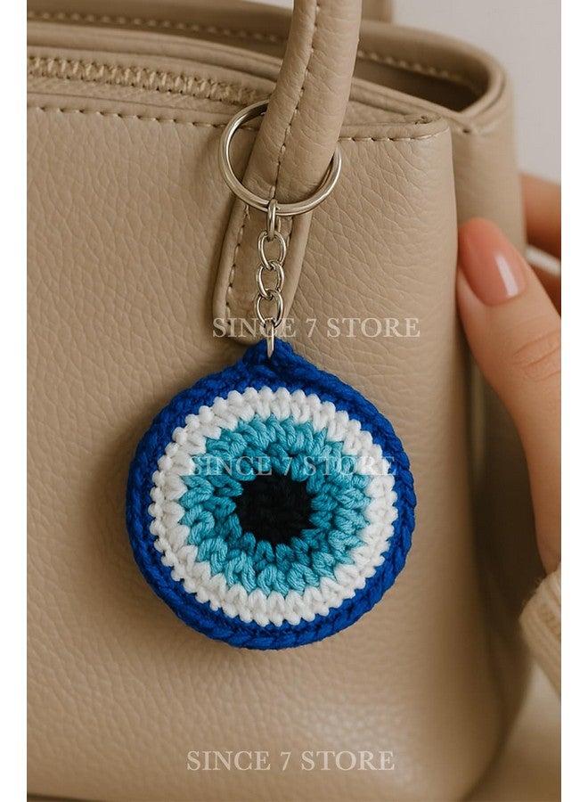SINCE 7 STORE Handmade Evil Eye Crochet Keychain - Protective Bag Charm, Cute Aesthetic Accessory, Decorative Key Ring for Girls & Women, Gift for Her - Image 2