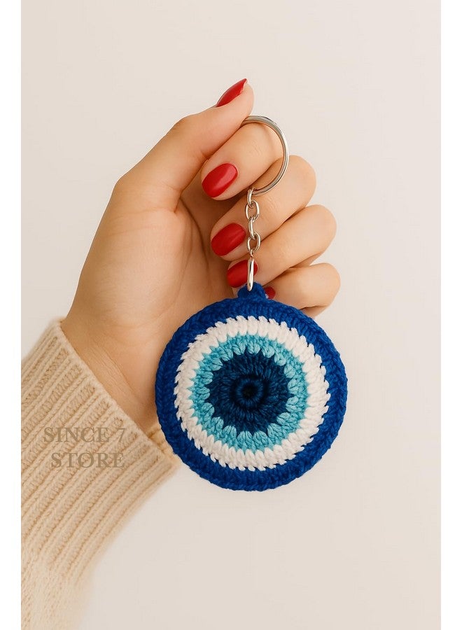 SINCE 7 STORE Handmade Evil Eye Crochet Keychain - Protective Bag Charm, Cute Aesthetic Accessory, Decorative Key Ring for Girls & Women, Gift for Her - Image 1