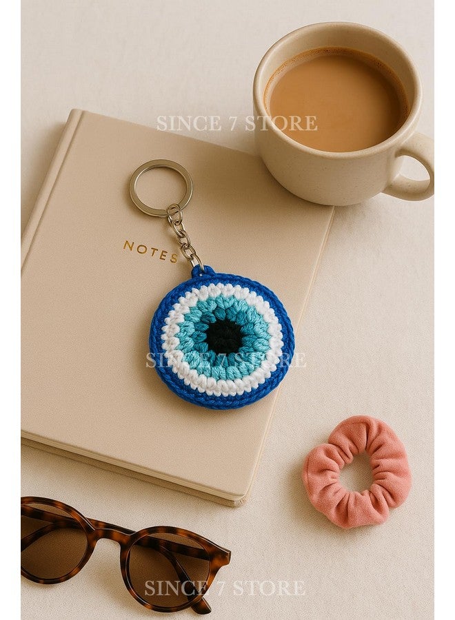 SINCE 7 STORE Handmade Evil Eye Crochet Keychain - Protective Bag Charm, Cute Aesthetic Accessory, Decorative Key Ring for Girls & Women, Gift for Her - Image 4