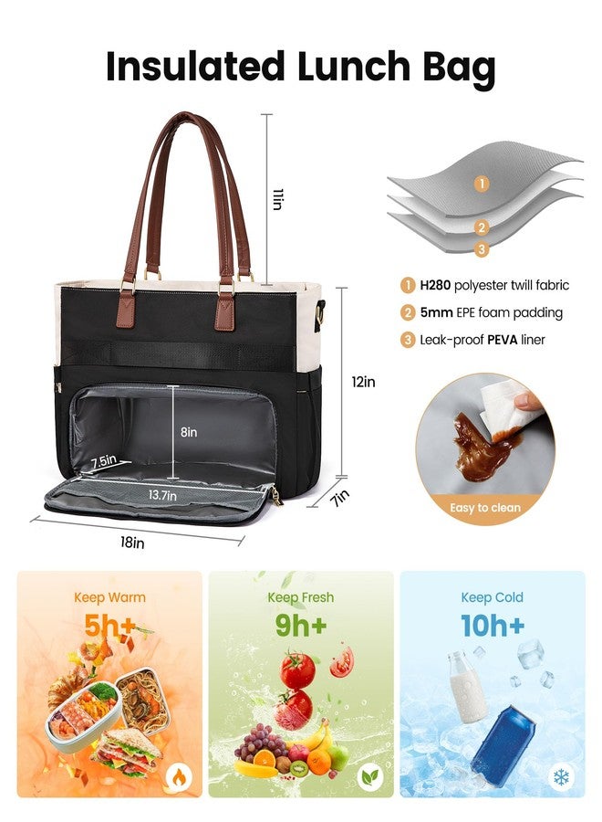 لوف فوك حقيبة غداء LOVEVOOK، حقيبة يد نسائية مزودة بجيب معزول للغداء وحامل أكواب، حقيبة غداء معزولة تتسع لجهاز كمبيوتر محمول مقاس 17.3 بوصة، حقيبة عمل مقاومة للماء ذات سعة كبيرة للمعلمين والممرضات والموظفات - Image 3