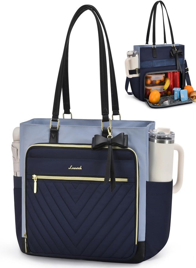 لوف فوك حقيبة غداء LOVEVOOK، حقيبة يد نسائية مزودة بجيب معزول للغداء وحامل أكواب، حقيبة غداء معزولة تتسع لجهاز كمبيوتر محمول مقاس 17.3 بوصة، حقيبة عمل مقاومة للماء ذات سعة كبيرة للمعلمين والممرضات والموظفات - Image 1