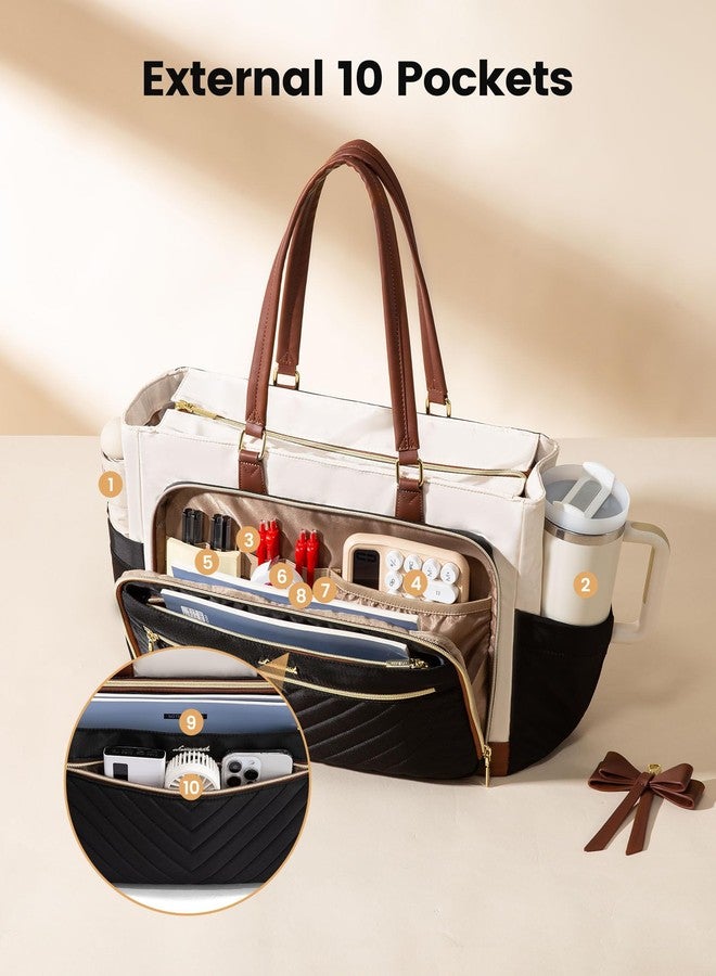 لوف فوك حقيبة غداء LOVEVOOK، حقيبة يد نسائية مزودة بجيب معزول للغداء وحامل أكواب، حقيبة غداء معزولة تتسع لجهاز كمبيوتر محمول مقاس 17.3 بوصة، حقيبة عمل مقاومة للماء ذات سعة كبيرة للمعلمين والممرضات والموظفات - Image 4