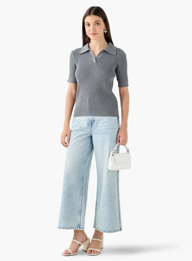 سبلاش فيڤ جينز نسائي واسع الساق بخصر متوسط