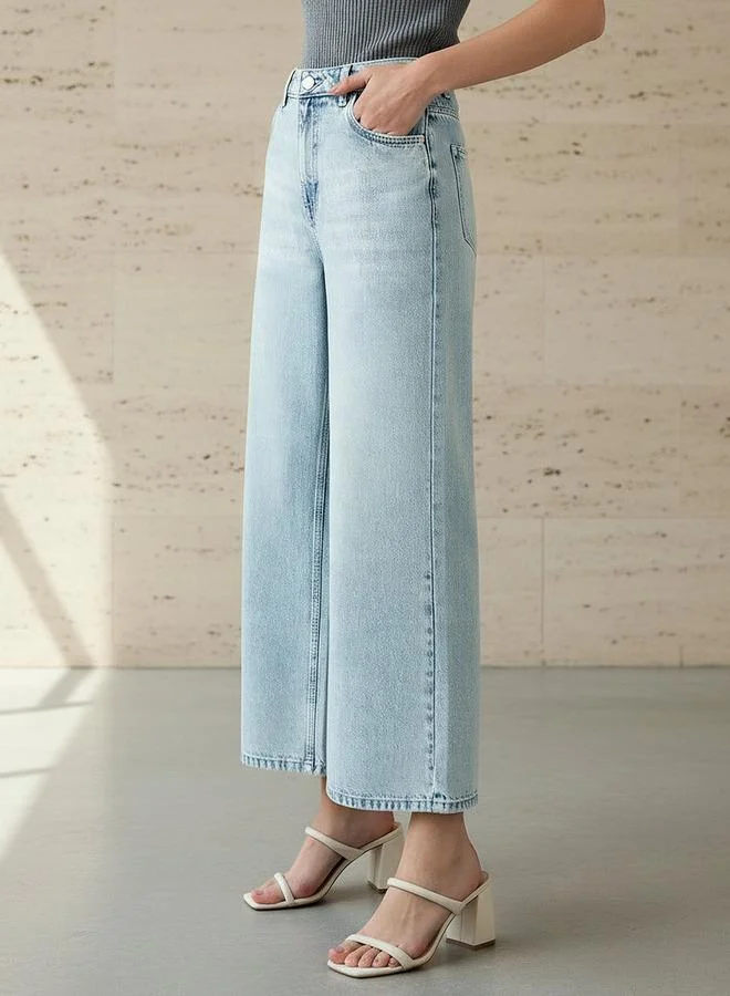 سبلاش فيڤ جينز نسائي واسع الساق بخصر متوسط