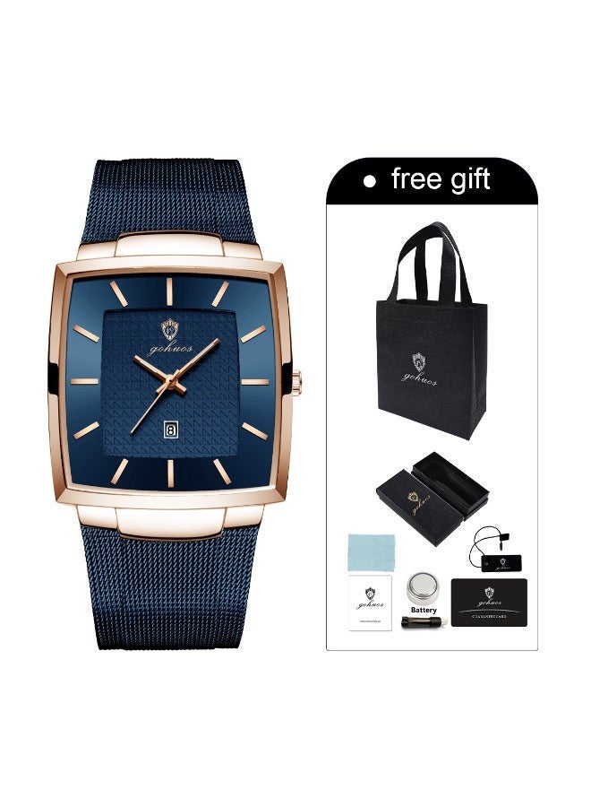 GOHUOS Watches for Men，Luxury Waterproof Sport Quartz Analog Square Business Fashion Wrist Watch for Men with Stainless Steel Mesh Strap Date Calendar - 48mm - Image 2