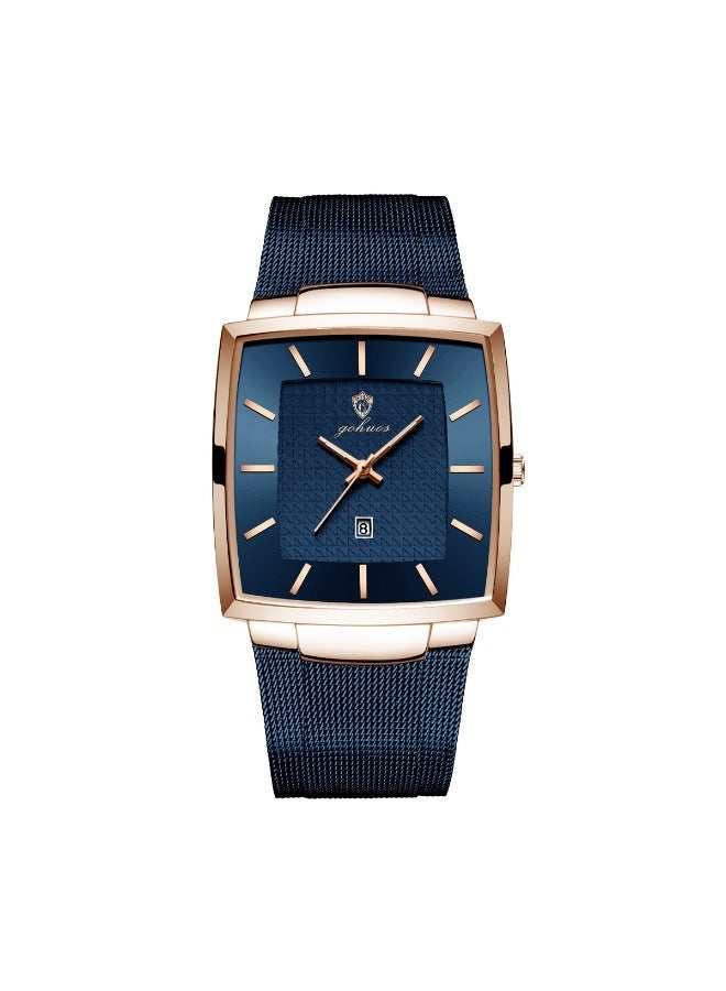 GOHUOS Watches for Men，Luxury Waterproof Sport Quartz Analog Square Business Fashion Wrist Watch for Men with Stainless Steel Mesh Strap Date Calendar - 48mm - Image 3