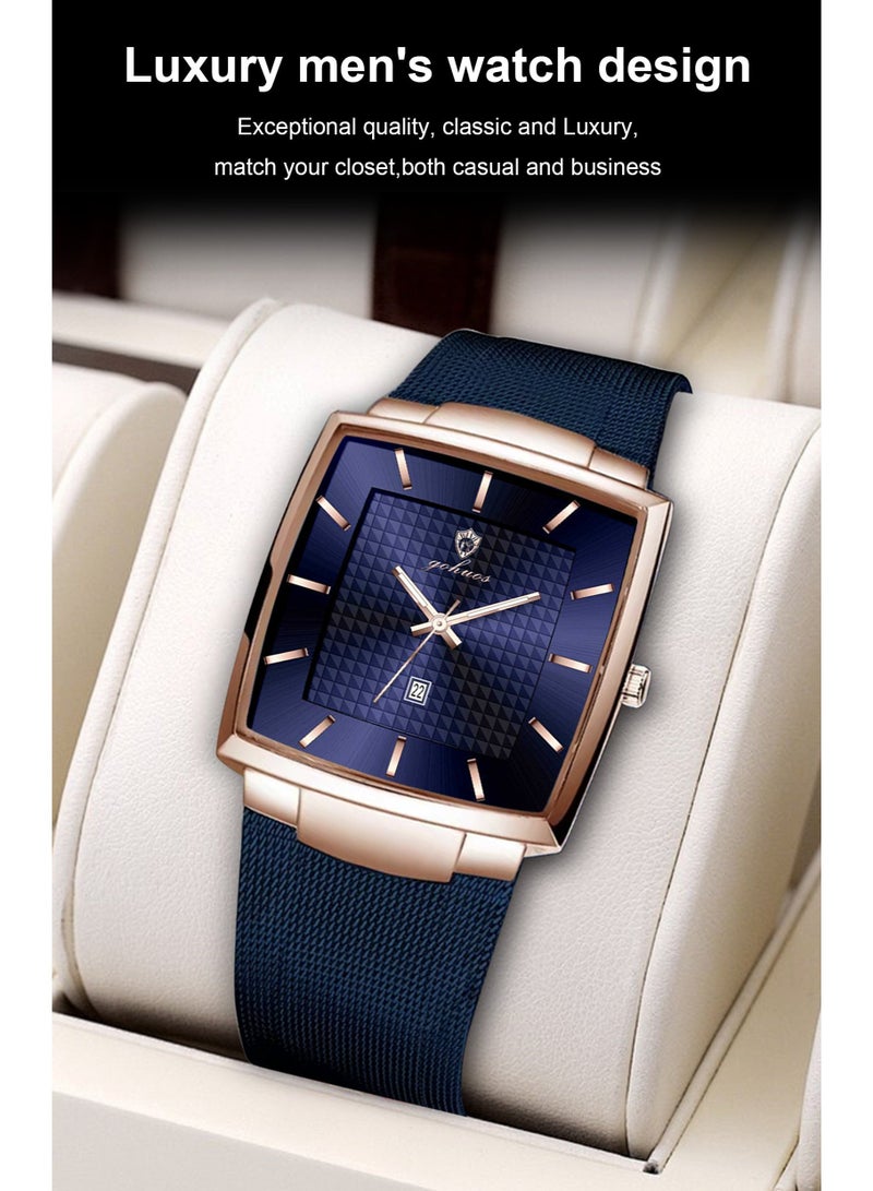 GOHUOS Watches for Men，Luxury Waterproof Sport Quartz Analog Square Business Fashion Wrist Watch for Men with Stainless Steel Mesh Strap Date Calendar - 48mm - Image 4