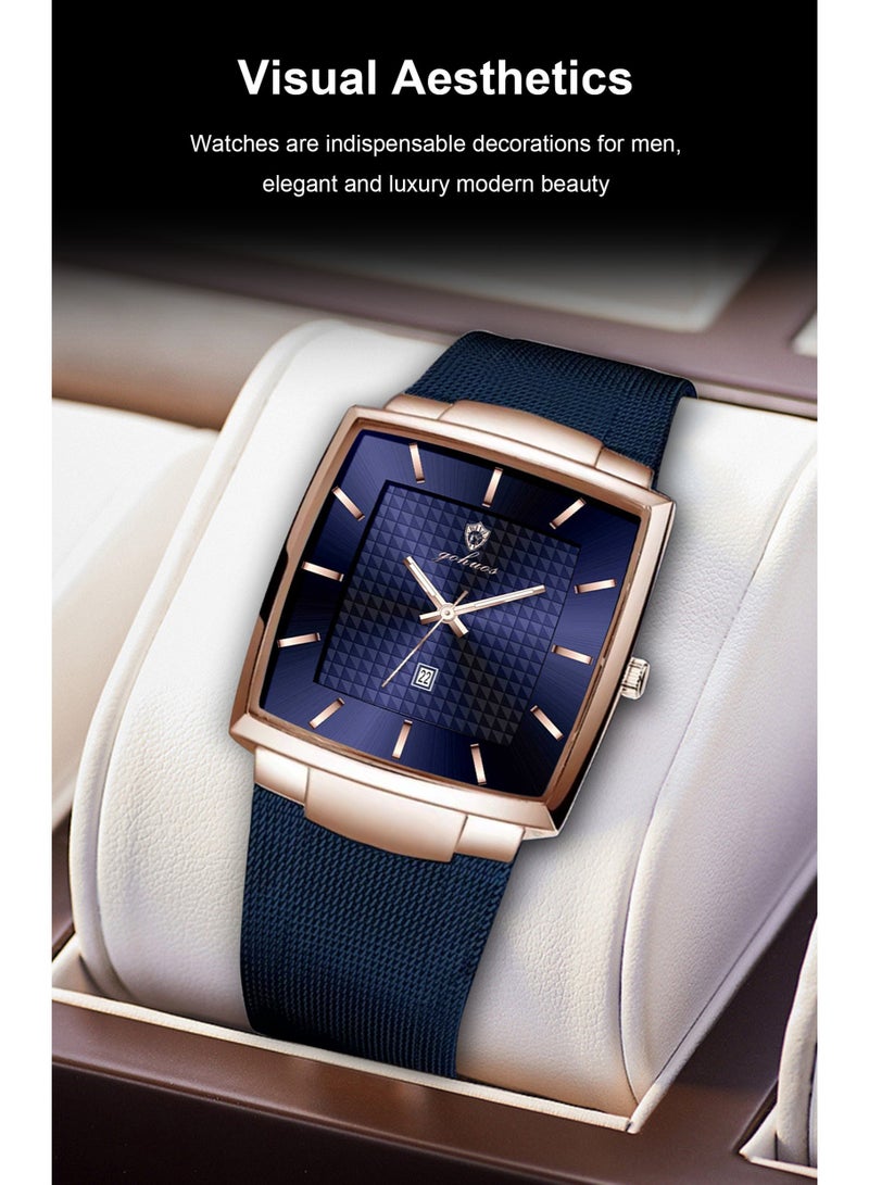 GOHUOS Watches for Men，Luxury Waterproof Sport Quartz Analog Square Business Fashion Wrist Watch for Men with Stainless Steel Mesh Strap Date Calendar - 48mm - Image 5