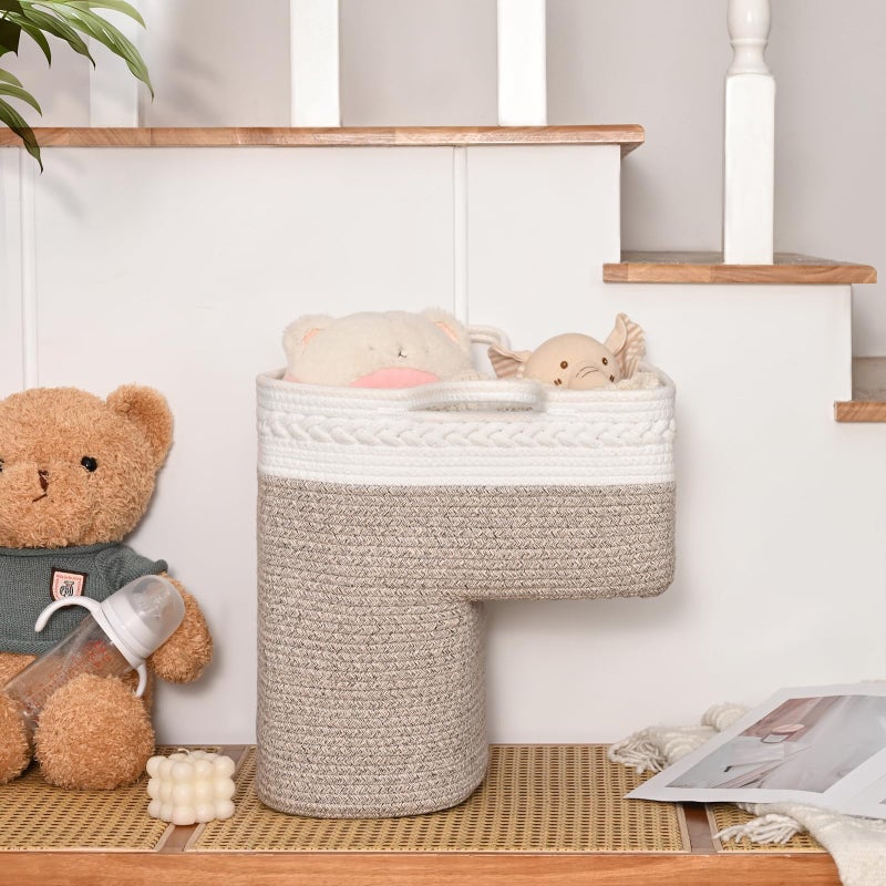 Degeyoyo Woven Stair Basket, Stair Baskets for Wooden Stairs, Carpeted Stairs Storage Basket with Handles, Staircase Basket for Toys, Books, Brown, 15â€ L x 10â€ W x 15â€ H - Image 4