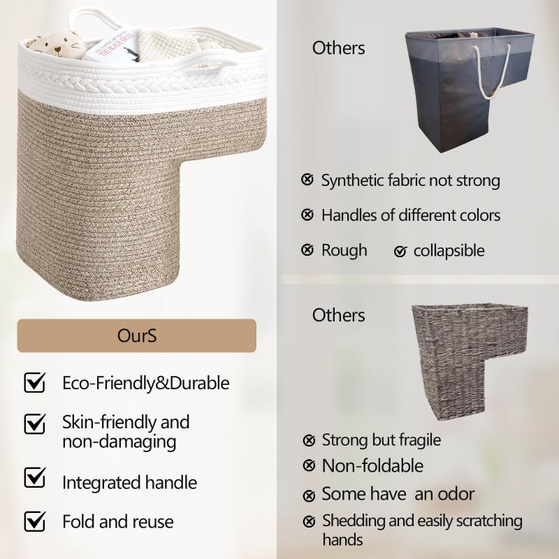Degeyoyo Woven Stair Basket, Stair Baskets for Wooden Stairs, Carpeted Stairs Storage Basket with Handles, Staircase Basket for Toys, Books, Brown, 15â€ L x 10â€ W x 15â€ H - Image 5