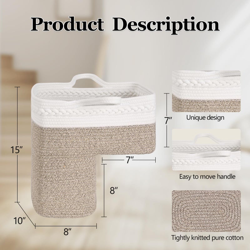 Degeyoyo Woven Stair Basket, Stair Baskets for Wooden Stairs, Carpeted Stairs Storage Basket with Handles, Staircase Basket for Toys, Books, Brown, 15â€ L x 10â€ W x 15â€ H - Image 2