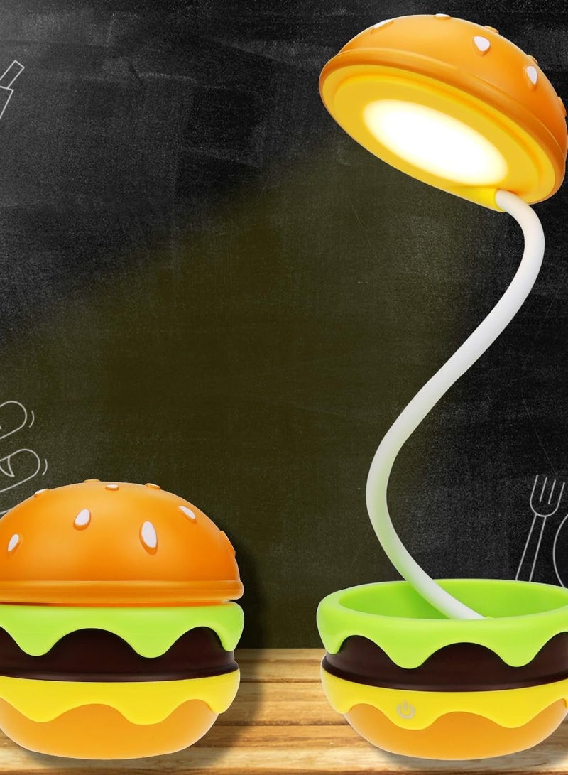Excefore مصباح مكتب قابل لإعادة الشحن على شكل هامبرغر للأطفال، رقبة قابلة للتعديل، مفتاح لمسة قابل للتعتيم، ضوء ليلي لطيف لغرفة الأطفال، إكسسوارات مكتبية كاواي، مثالي لتزيين الغرف كهدية للأولاد والبنات - Image 5
