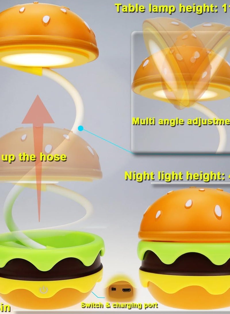 Excefore مصباح مكتب قابل لإعادة الشحن على شكل هامبرغر للأطفال، رقبة قابلة للتعديل، مفتاح لمسة قابل للتعتيم، ضوء ليلي لطيف لغرفة الأطفال، إكسسوارات مكتبية كاواي، مثالي لتزيين الغرف كهدية للأولاد والبنات - Image 4