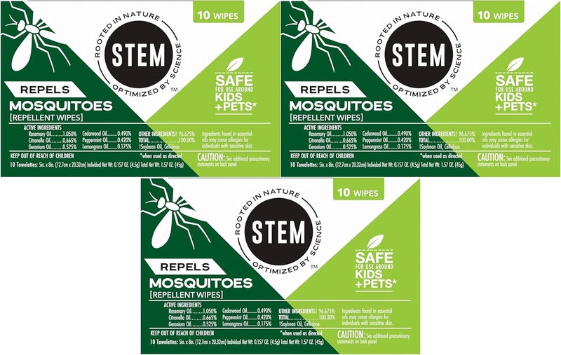 Stem Repels Mosquitoes: Mosquito Repellent Wipes with Botanical Extracts, 30 Count Durability enhanced - Image 1