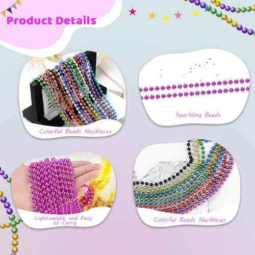 ZYFLSQ 100 Pcs 33" 7mm Metallic Hot Pink Beads Necklaces, Bulk Mardi Gras Beaded Necklaces, Party Beads Costume Necklaces (Hot Pink) - Image 3