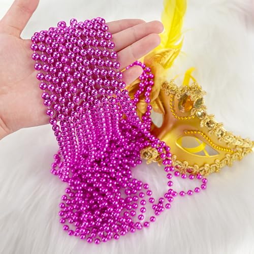 ZYFLSQ 100 Pcs 33" 7mm Metallic Hot Pink Beads Necklaces, Bulk Mardi Gras Beaded Necklaces, Party Beads Costume Necklaces (Hot Pink) - Image 4