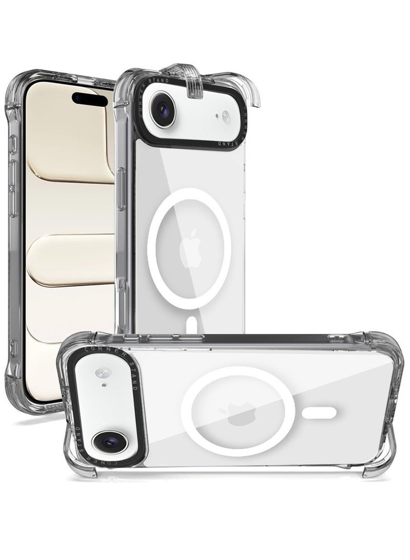 تيكي جراب شفاف MagSafe لهاتف iPhone 17 Air مع حامل مخفي قابل للطي على الحافة – غطاء صلب من الأكريليك TPU + PC مقاوم للصدمات ومضاد للاصفرار - Image 2