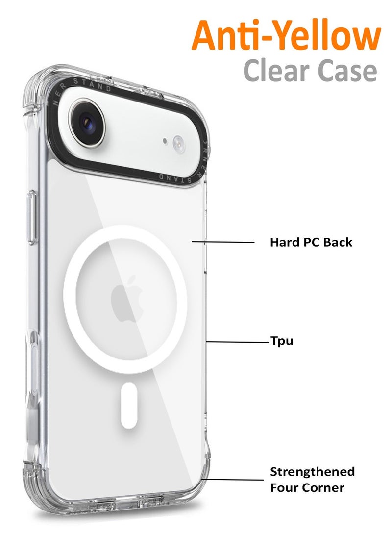 تيكي جراب شفاف MagSafe لهاتف iPhone 17 Air مع حامل مخفي قابل للطي على الحافة – غطاء صلب من الأكريليك TPU + PC مقاوم للصدمات ومضاد للاصفرار - Image 5