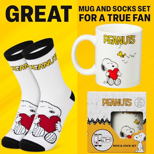 Get Trend Peanuts Snoopy Coffee Mug and Socks Set, 11.5 oz Ceramic Cup with Soft Crew Socks, Woodstock, Gifts for Women (Red Snoopy) - Image 2