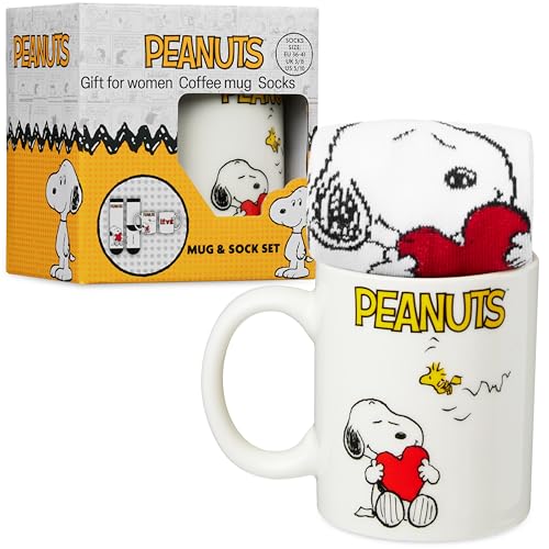 Get Trend Peanuts Snoopy Coffee Mug and Socks Set, 11.5 oz Ceramic Cup with Soft Crew Socks, Woodstock, Gifts for Women (Red Snoopy) - Image 1