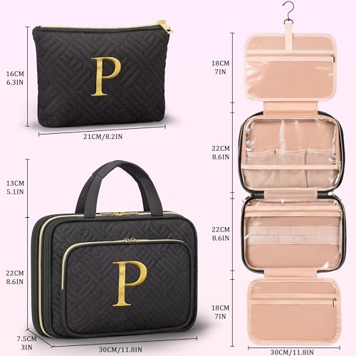 Partylamb Gifts for Women Initial Toiletry Makeup Bag Hanging Cosmetic Organizer with Embroidery Letter Personalized Nurse Teacher Appreciation Birthday Mothers Day Gifts for Mom Sister Wife Friends Auntie Her - Image 3