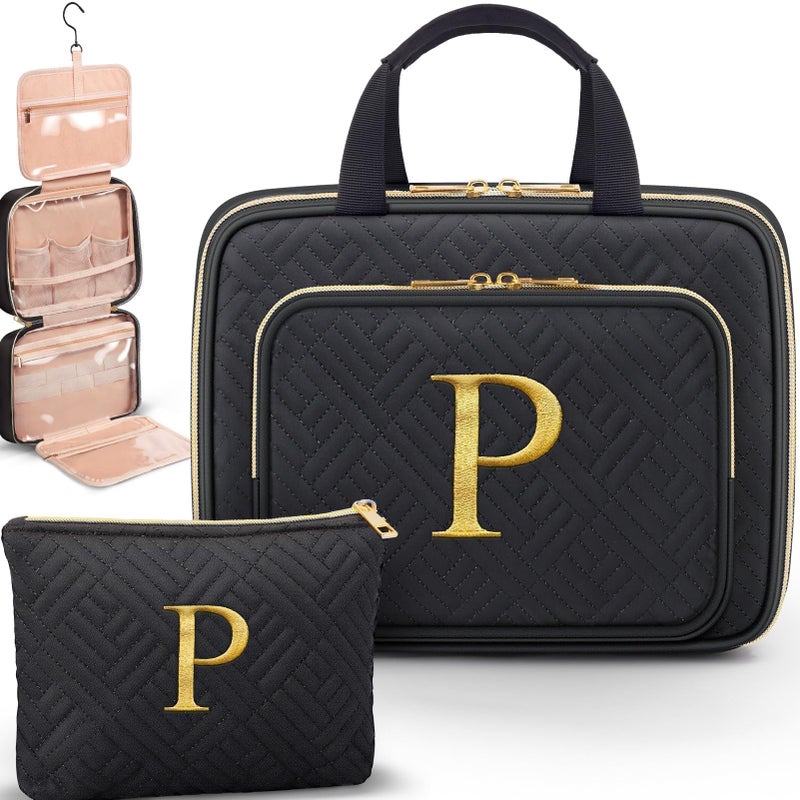 Partylamb Gifts for Women Initial Toiletry Makeup Bag Hanging Cosmetic Organizer with Embroidery Letter Personalized Nurse Teacher Appreciation Birthday Mothers Day Gifts for Mom Sister Wife Friends Auntie Her - Image 2