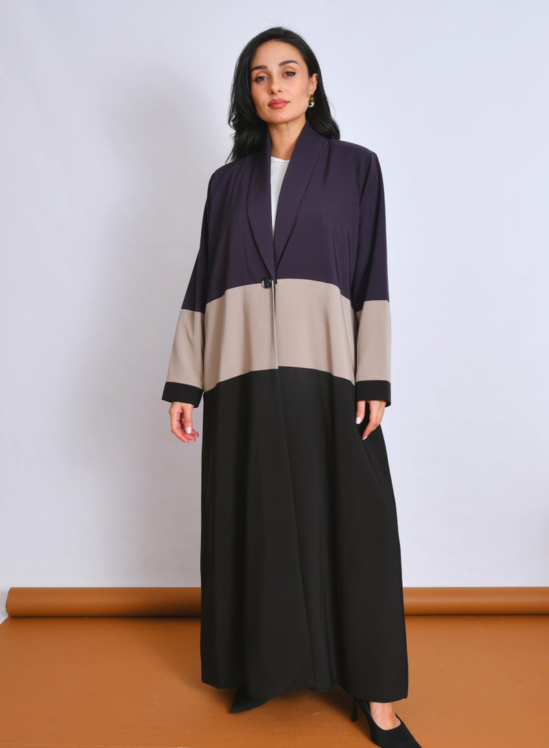 عبايات حوراء عباية بليزر بتداخل ثلاث ألوان أنيقة ومبطنة من الداخل - Image 1