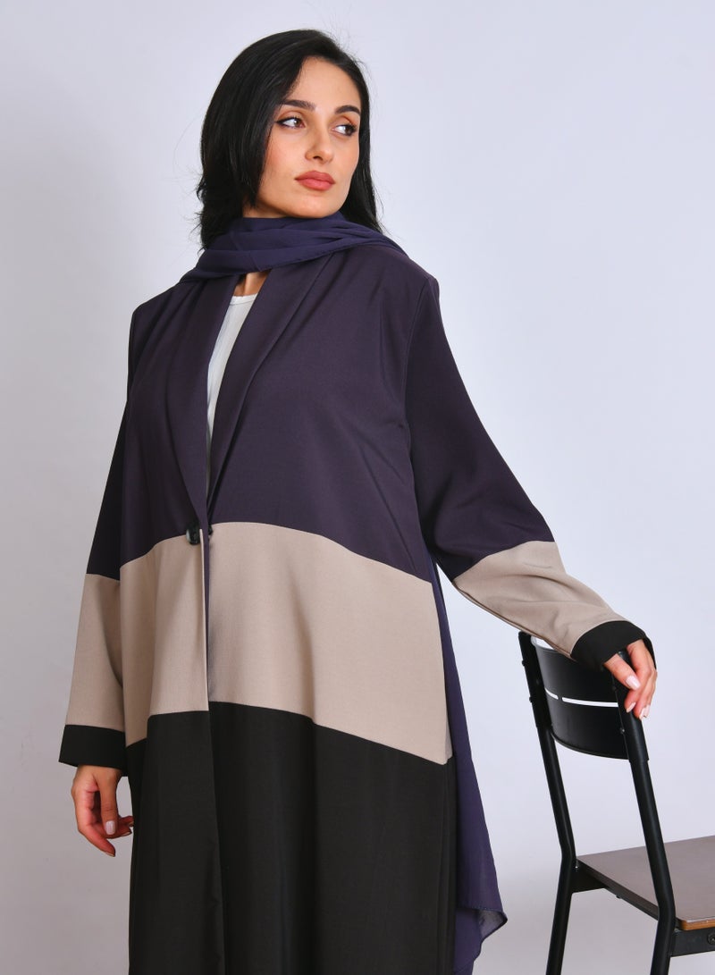 عبايات حوراء عباية بليزر بتداخل ثلاث ألوان أنيقة ومبطنة من الداخل - Image 3