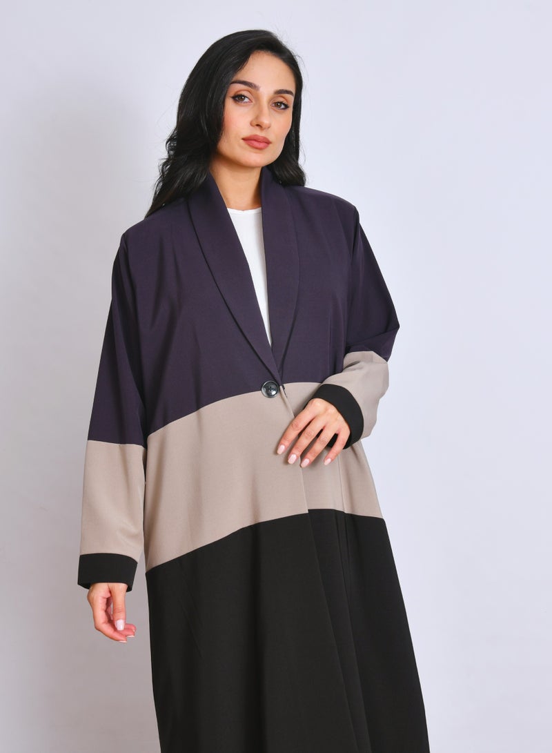 عبايات حوراء عباية بليزر بتداخل ثلاث ألوان أنيقة ومبطنة من الداخل - Image 4
