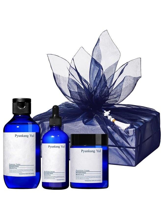 Pyunkang Yul [PKY] مجموعة هدايا خط العناية الأساسية من بيونكانغ يول، essentials العطلات للترطيب والتغذية، تونر، سيروم وكريم للوجه، مثالية للهدايا (مجموعة من 3 عناصر) - Image 1