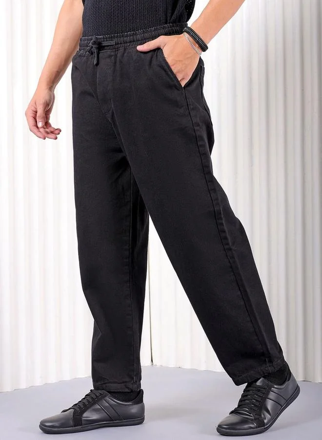 The Indian Garage Co The Indian Garage Co Men Black Mid Rise Relaxed Fit Solid Jeans