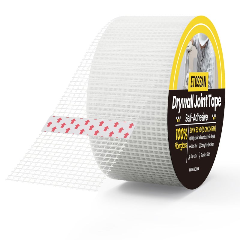 Etossan Drywall Joint Tape2 inch x 150 FTSelfAdhesive Drywall Mesh Tape for Drywall Finishing and Crack RepairWhite