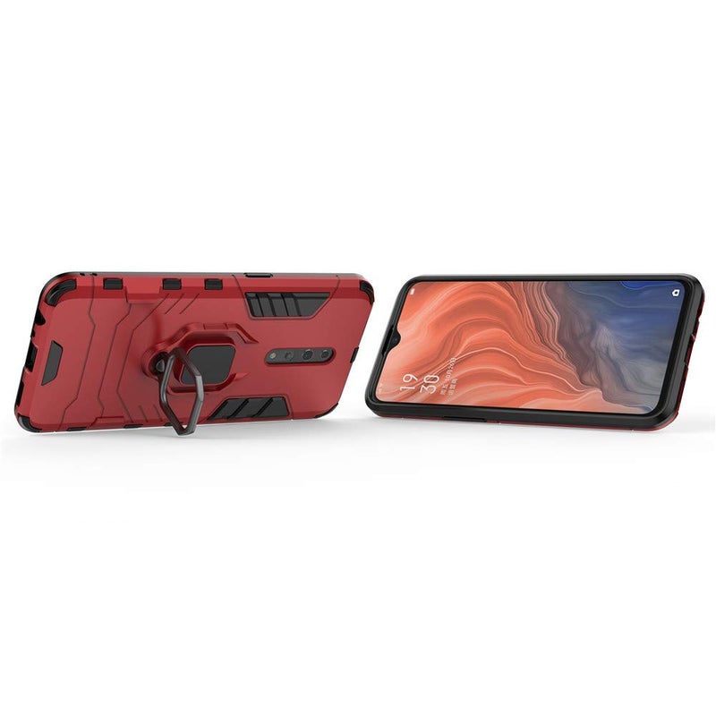 MaiJin LuluMain Compatible with Oppo Reno Z Case, Metal Ring Grip Kickstand Shockproof Hard Bumper (Works with Magnetic Car Mount) Dual Layer Rugged Cover for Oppo RenoZ (Red) - Image 3