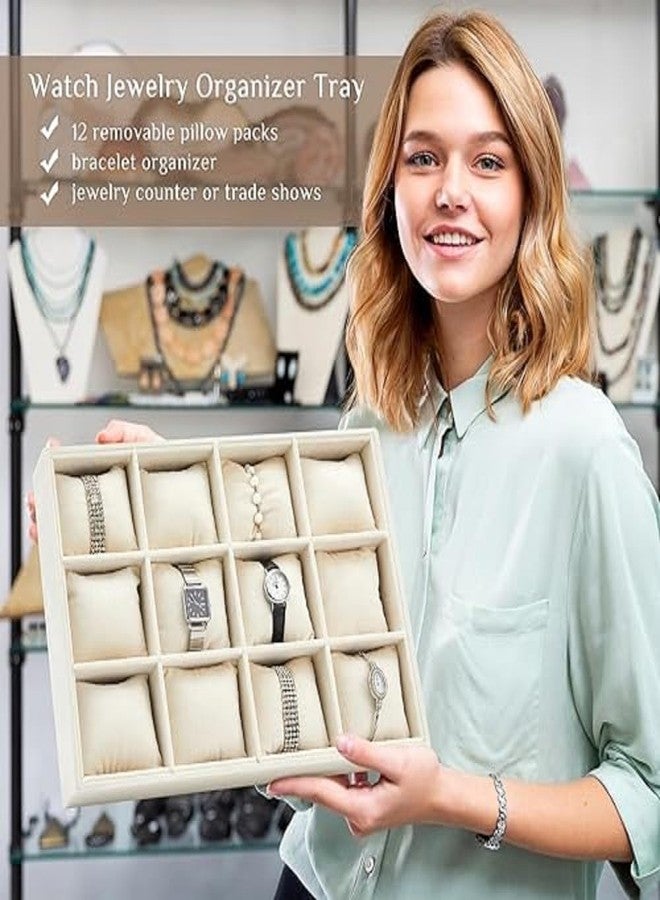 DIVUE Velvet Watch Tray Jewelry Organizer 12 Grid Stackable Watch Organizer Bracelet Bangle Display Holder Adjustable Pillow For Watches Jewelry Organizer Storage Tray for Drawers (1 Piece), Assorted - Image 5