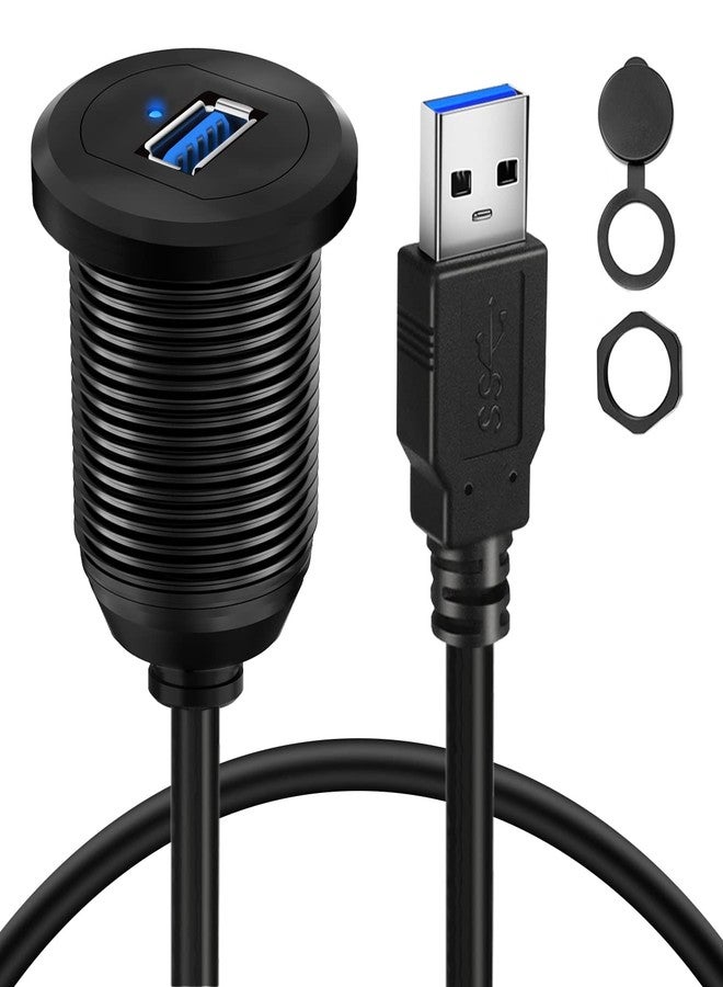 BATIGE Alloy Single Port USB 3.0 Dashboard Port Car Mount Flush Cable, Male to Female Waterproof Extension Cable for Car Truck Boat Motorcycle with LED Indicator 1ft - Image 1