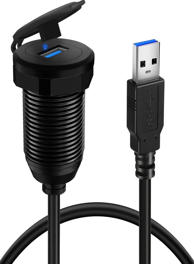 BATIGE Alloy Single Port USB 3.0 Dashboard Port Car Mount Flush Cable, Male to Female Waterproof Extension Cable for Car Truck Boat Motorcycle with LED Indicator 1ft - Image 2