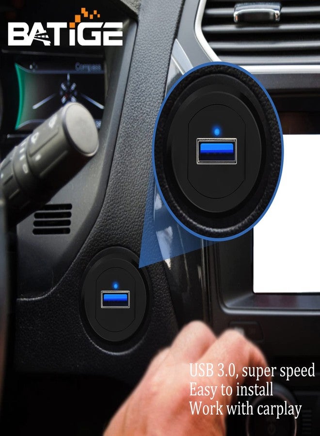 BATIGE Alloy Single Port USB 3.0 Dashboard Port Car Mount Flush Cable, Male to Female Waterproof Extension Cable for Car Truck Boat Motorcycle with LED Indicator 1ft - Image 5