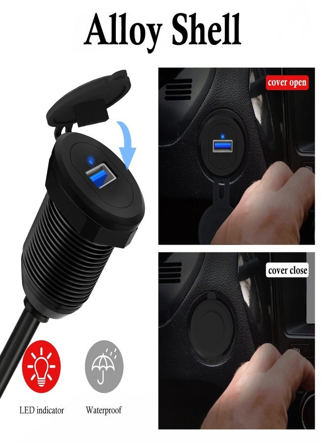BATIGE Alloy Single Port USB 3.0 Dashboard Port Car Mount Flush Cable, Male to Female Waterproof Extension Cable for Car Truck Boat Motorcycle with LED Indicator 1ft - Image 4