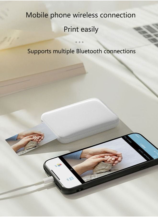 Kelesa - Portable Wireless Bluetooth Mobile Photo Mini Color Printer White with 10 pcs Photo Printing Paper - Image 1