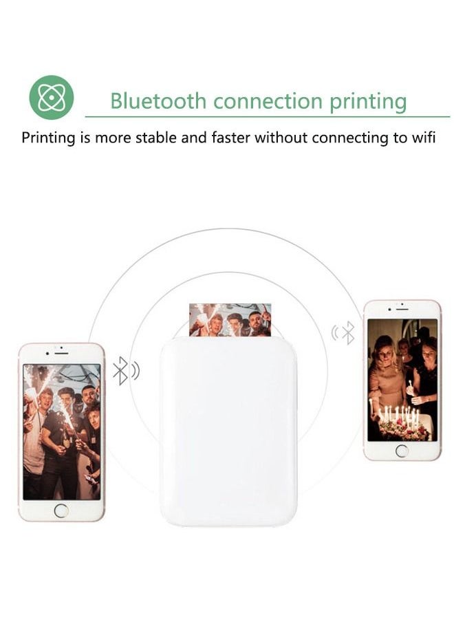 Kelesa - Portable Wireless Bluetooth Mobile Photo Mini Color Printer White with 10 pcs Photo Printing Paper - Image 1