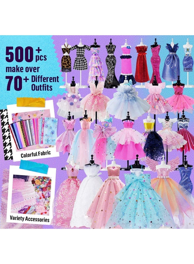 جاياتو أكثر من 500 قطعة من مجموعات مصممي الأزياء للفتيات والأطفال، مجموعة تصميم الحرف الفنية اليدوية مع 4 عارضات أزياء، أكثر من 70 ملابس مختلفة، ألعاب تعليمية، ملابس الدمى، مجموعة أدوات الخياطة للأطفال في أعياد ميلاد الفتيات - Image 2