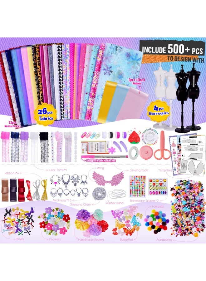 جاياتو أكثر من 500 قطعة من مجموعات مصممي الأزياء للفتيات والأطفال، مجموعة تصميم الحرف الفنية اليدوية مع 4 عارضات أزياء، أكثر من 70 ملابس مختلفة، ألعاب تعليمية، ملابس الدمى، مجموعة أدوات الخياطة للأطفال في أعياد ميلاد الفتيات - Image 3