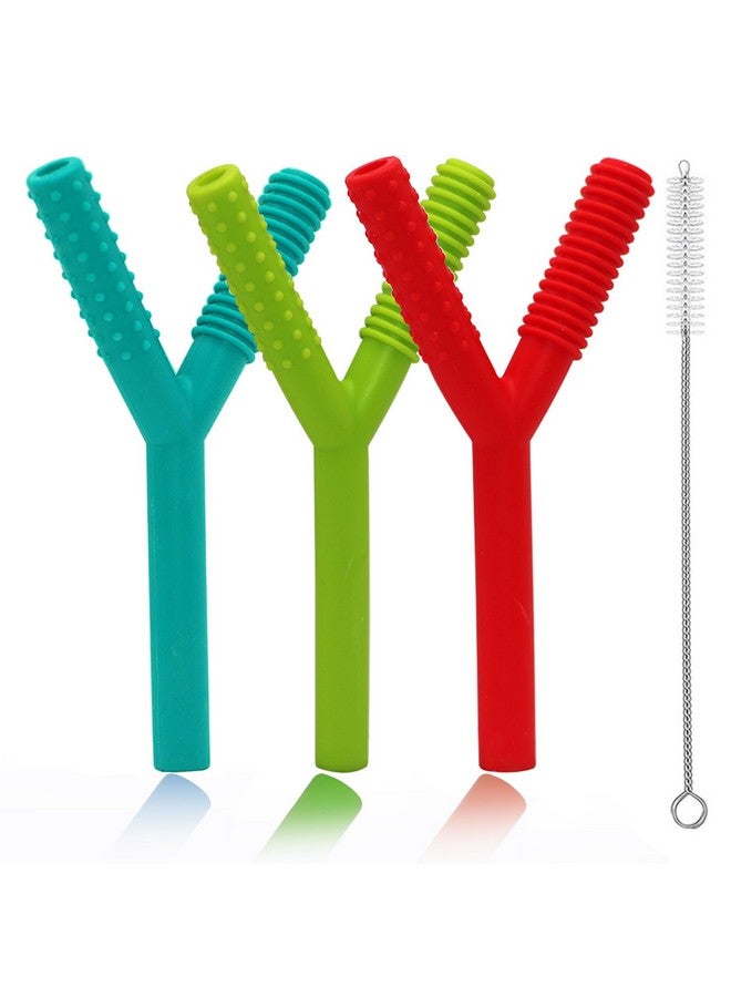 SunCore Direct Teether Tubes for Babies 3-6 Months, 3 Pack Silicone Hollow Chew Tube Toy for Autistic Children, Y Shape Chewable Straw Baby Teether Toys for Infants Autism with Teething Nursing Biting Chewing - Image 1