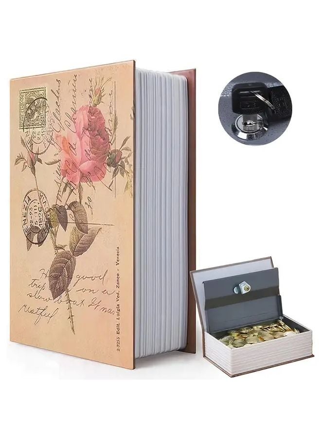 Floral Design Book Safe with Key Lock Hidden Storage Box Rose Color - Image 2
