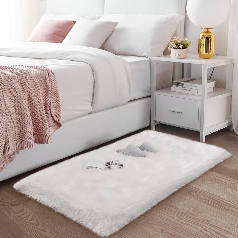SERISSA Ultra Soft Faux Fur Area Rug White Fluffy Rug Plush Chair Cover Seat Pad Fuzzy Carpet Furry Besides Rug for Bedroom Floor Sofa Living Room 2x4 Feet (Rectangular, White) - Image 2