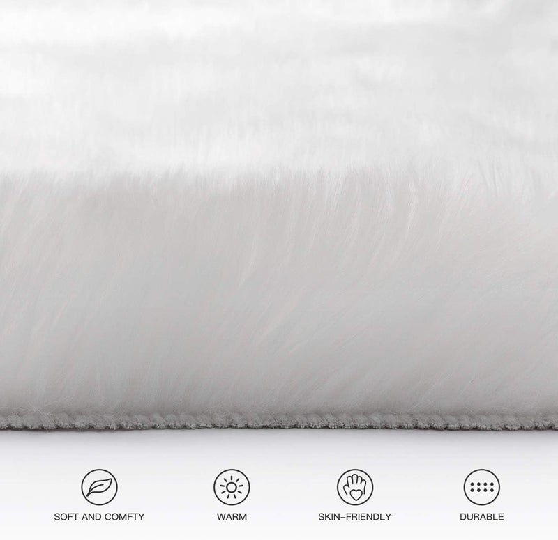 SERISSA Ultra Soft Faux Fur Area Rug White Fluffy Rug Plush Chair Cover Seat Pad Fuzzy Carpet Furry Besides Rug for Bedroom Floor Sofa Living Room 2x4 Feet (Rectangular, White) - Image 5